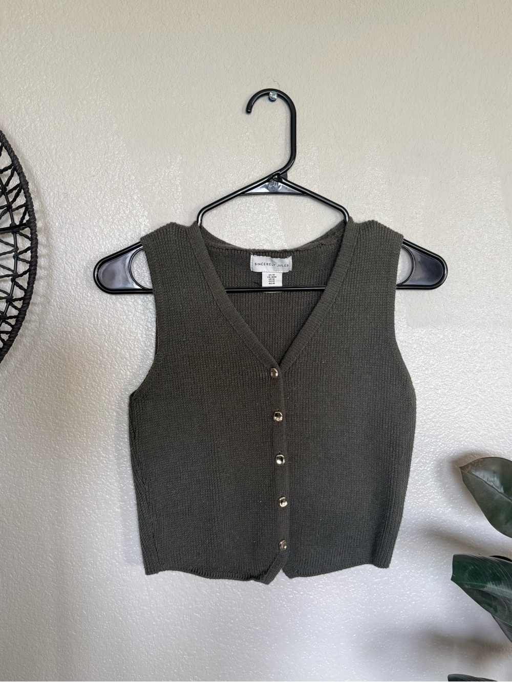 Sincerly Jules Olive Green V-Neck Button Sweater Vest